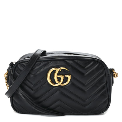 Gucci Calfskin Matelasse Small GG Marmont Chain Shoulder Bag Black 1 of 14