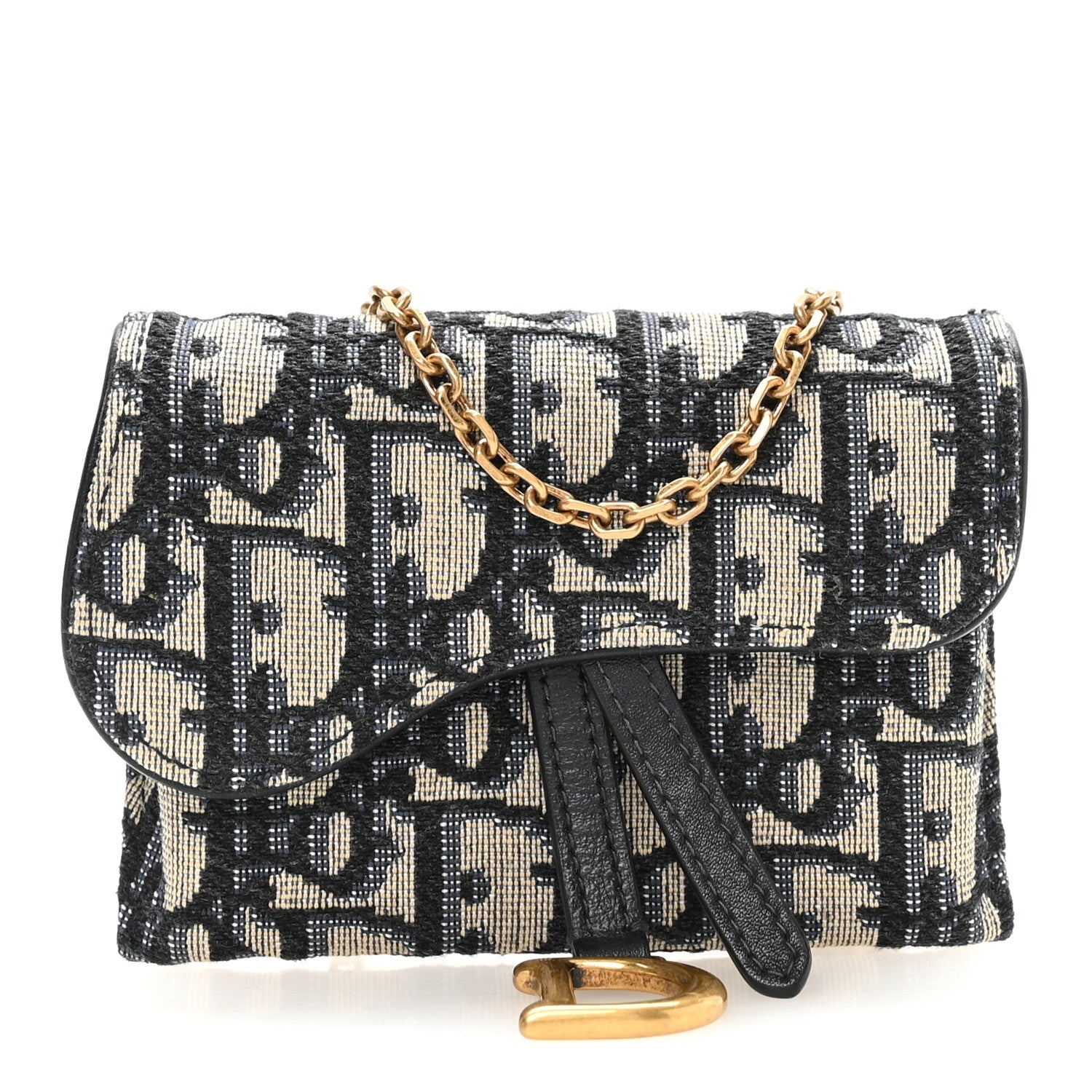 Christian Dior Oblique Nano Saddle Chain Pouch Blue 1 of 11