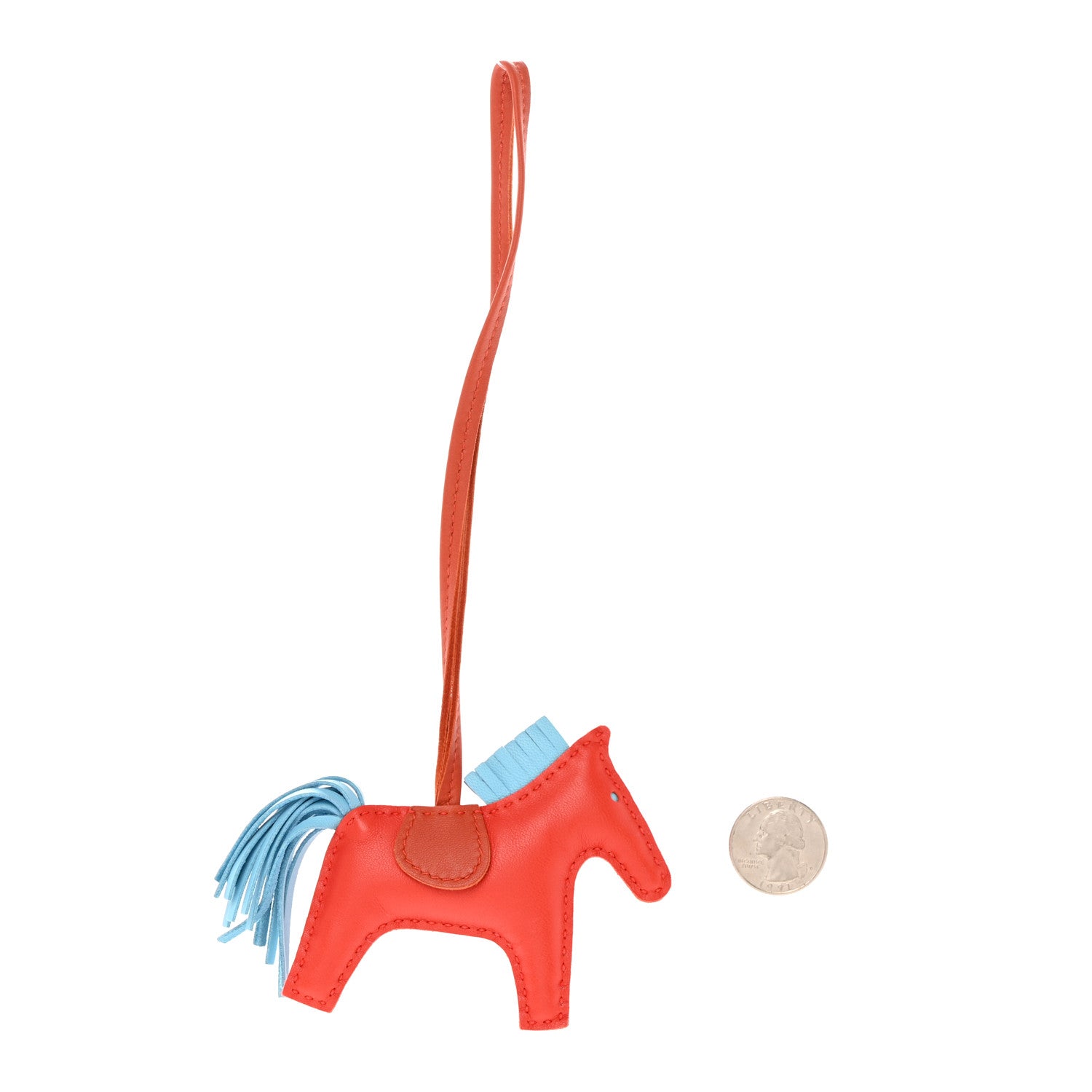 Hermes Milo Lambskin Grigri Rodeo Horse Bag Charm PM Capucine Celeste Cornaline 2 of 6