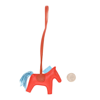 Hermes Milo Lambskin Grigri Rodeo Horse Bag Charm PM Capucine Celeste Cornaline 2 of 6