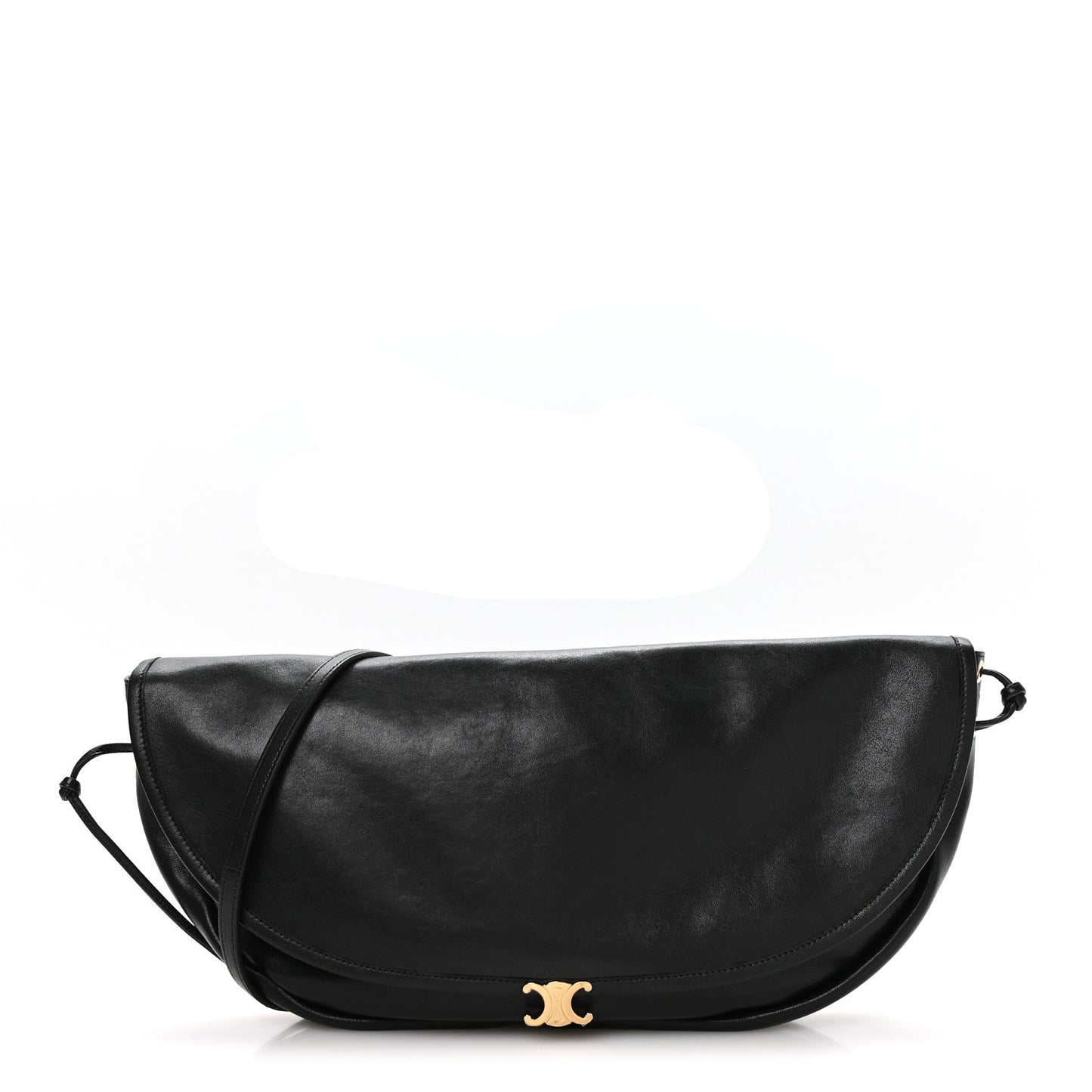 Shiny Lambskin Soft Triomphe Half Moon Bag Black