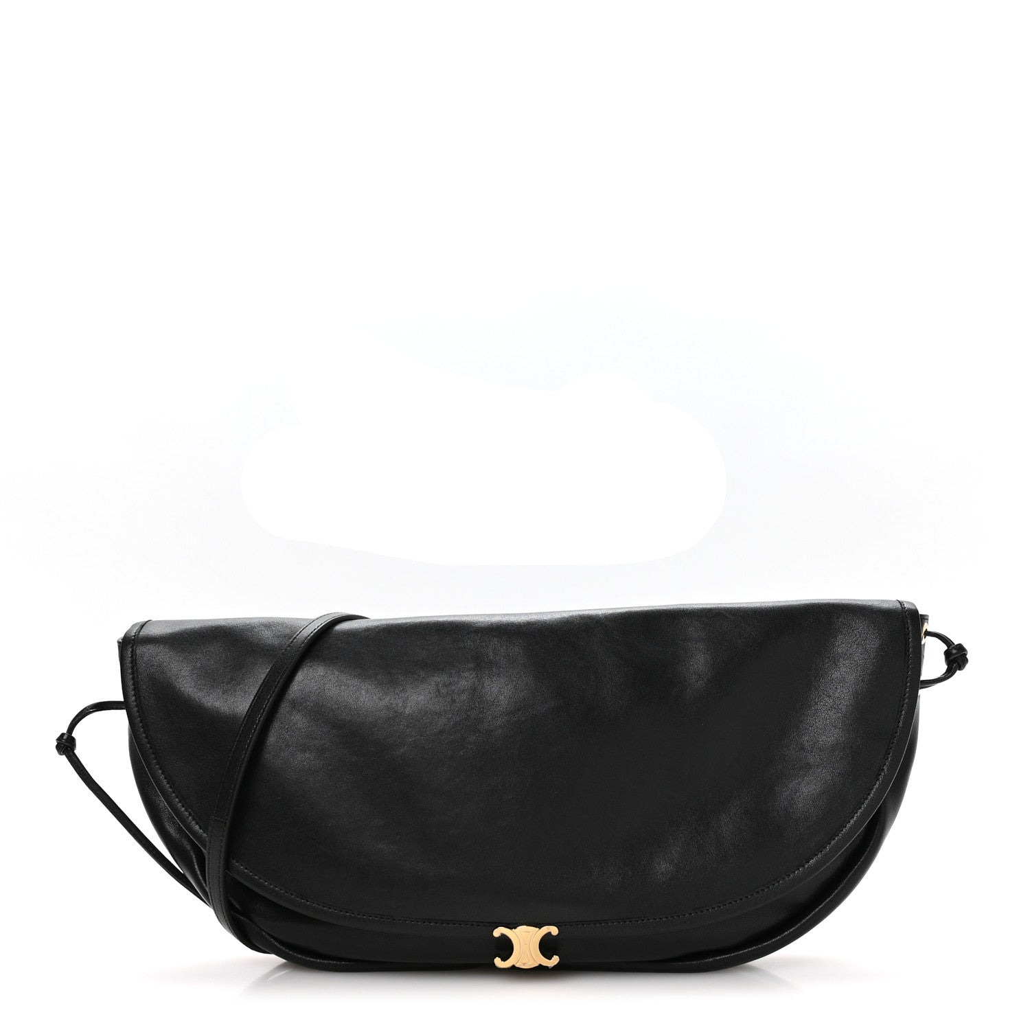 Celine Shiny Lambskin Soft Triomphe Half Moon Bag Black 1 of 10
