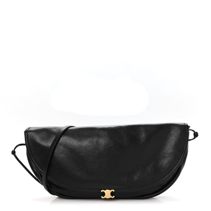 Celine Shiny Lambskin Soft Triomphe Half Moon Bag Black 1 of 10