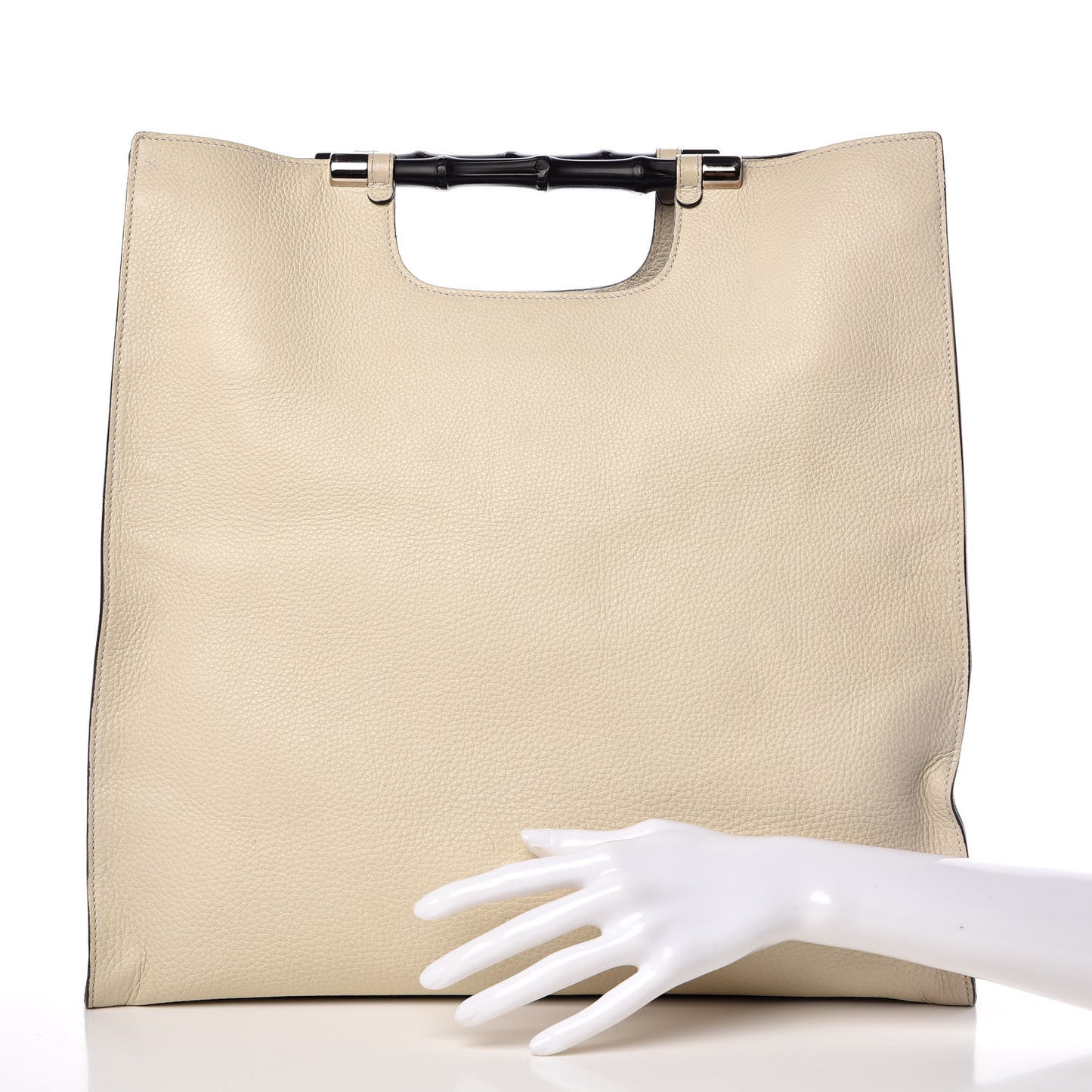 Pebbled Calfskin Bamboo Tote Off White