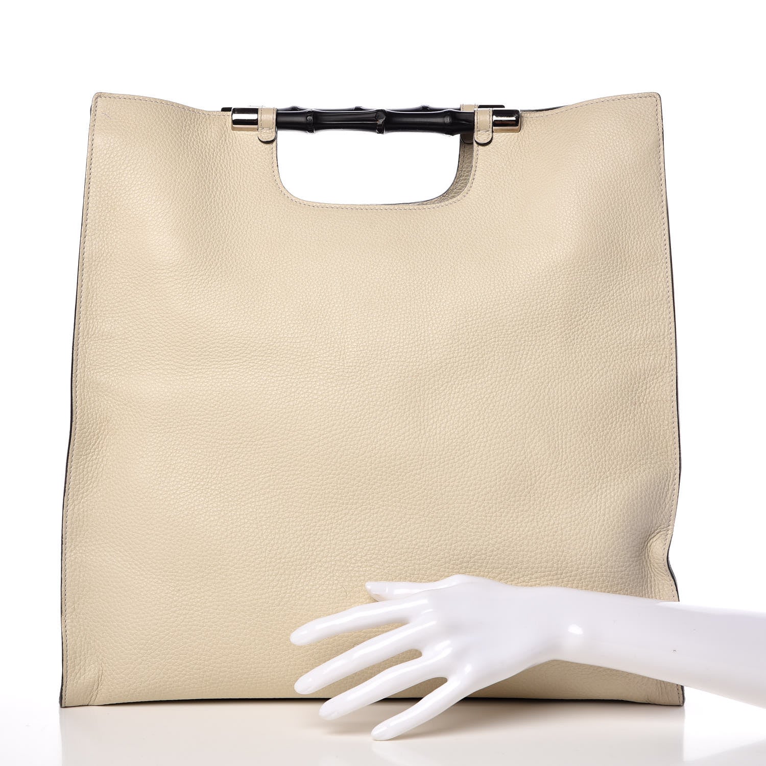 Gucci Pebbled Calfskin Bamboo Tote Off White 3 of 16