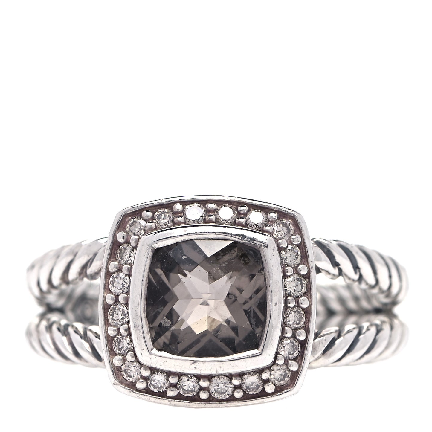 Sterling Silver Diamond Smoky Quartz 7mm Petite Albion Ring 51 5.75