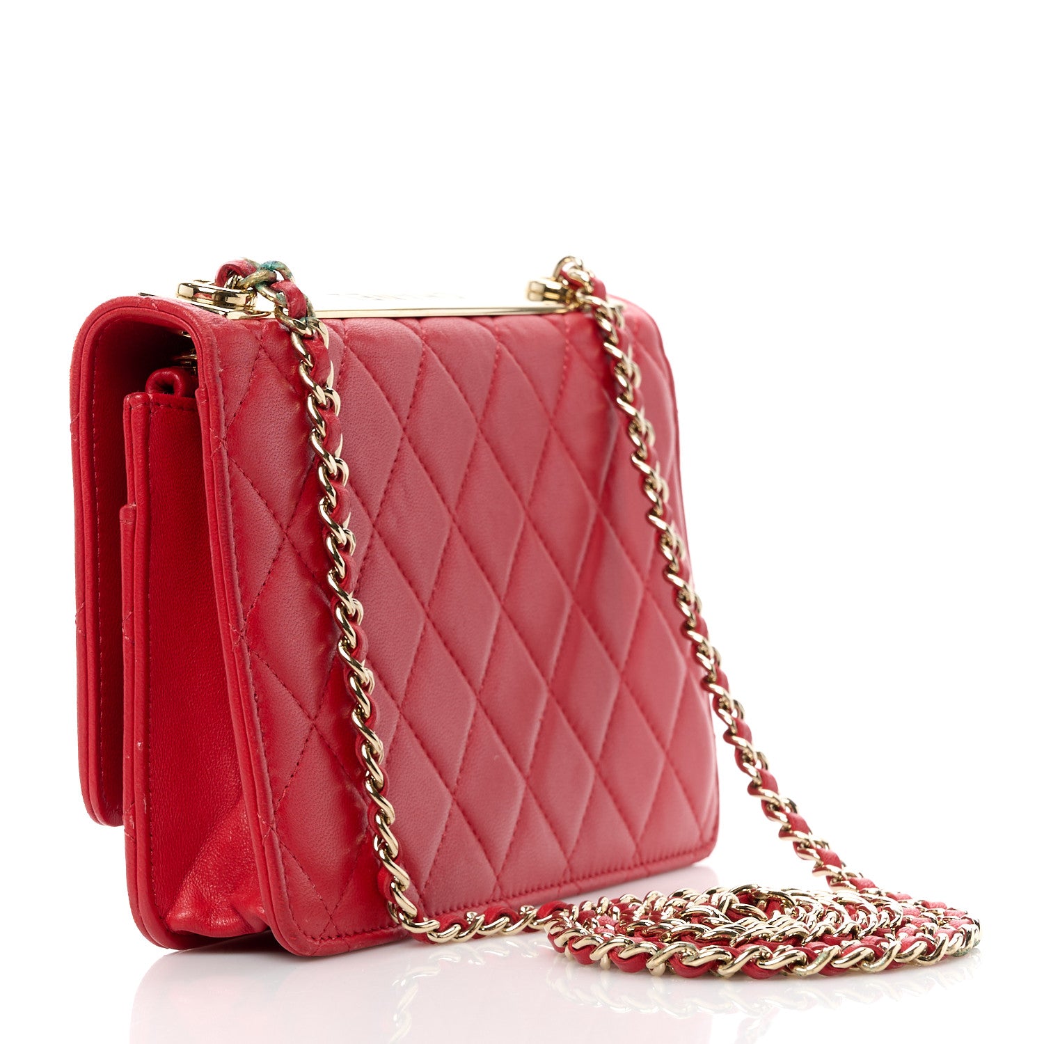 Chanel Lambskin Quilted Trendy CC Wallet On Chain WOC Red 3 of 14