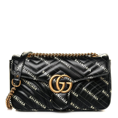 Gucci X BALENCIAGA Calfskin Matelasse Logo Print Small GG Marmont Shoulder Bag Black 1 of 11