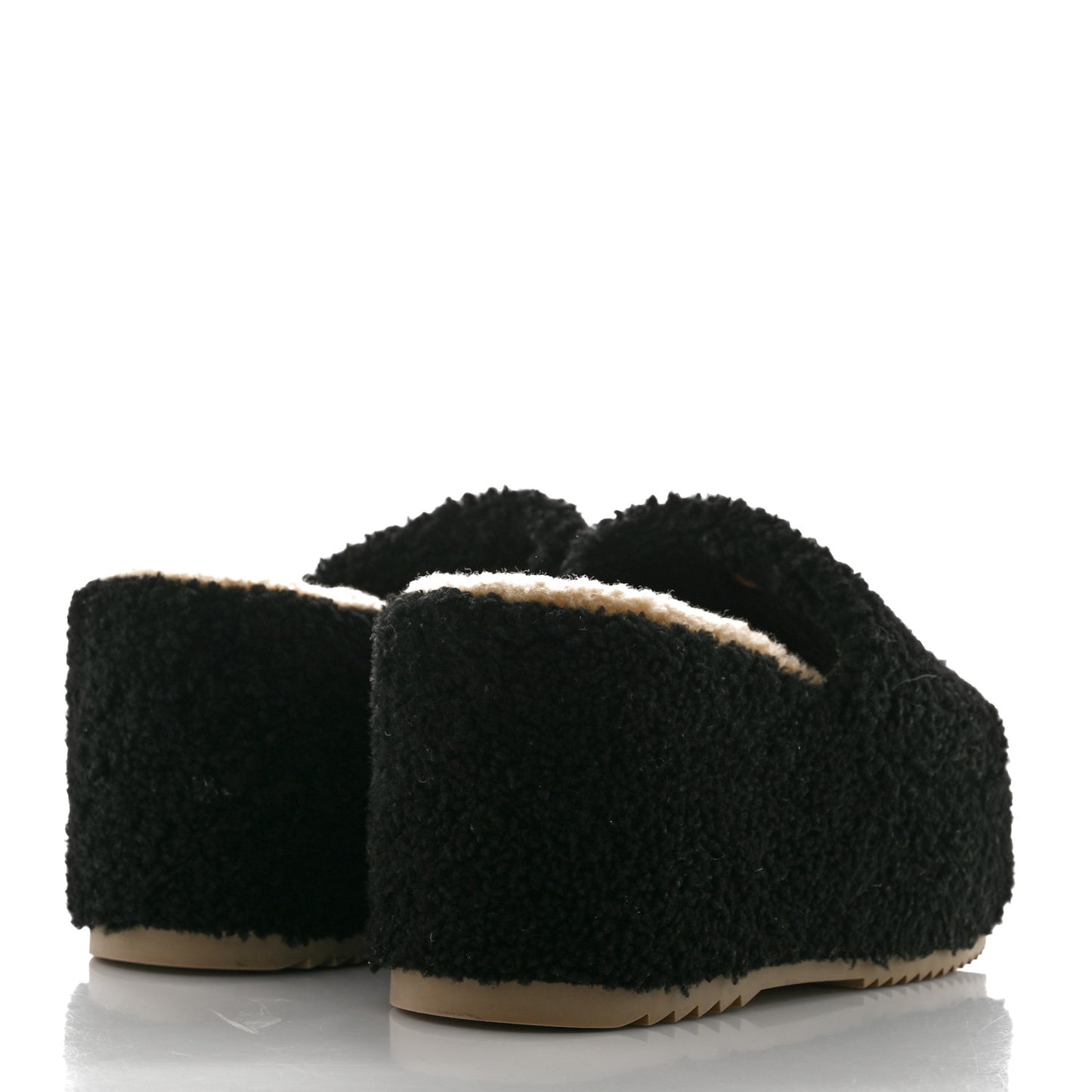 Shearling Interlocking G Womens Elea Platform Slide Wedge Sandals 37 Black Butterscotch