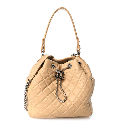 Chanel Lambskin Quilted Small CC Chain Bucket Drawstring Bag Light Beige 1 of 10