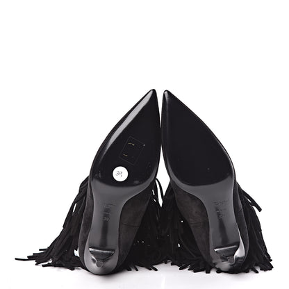Saint Laurent Suede Fringe Charlotte Ankle Boots 39 Black 5 of 9