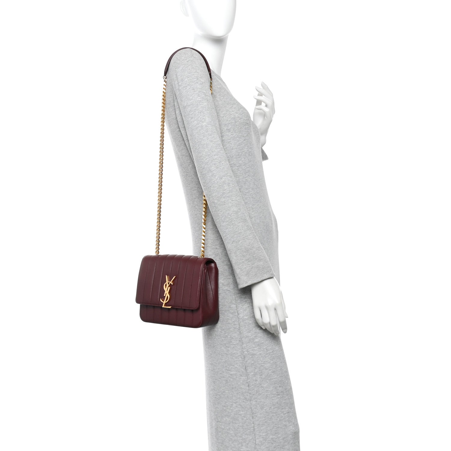Saint Laurent Lambskin Matelasse Monogram Medium Vicky Chain Bag Rouge Legion 2 of 9