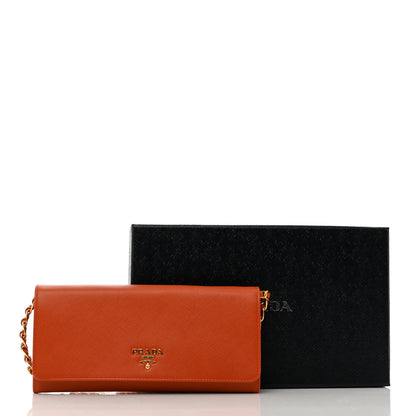 Prada Saffiano Metal Oro Chain Wallet Papaya 8 of 8