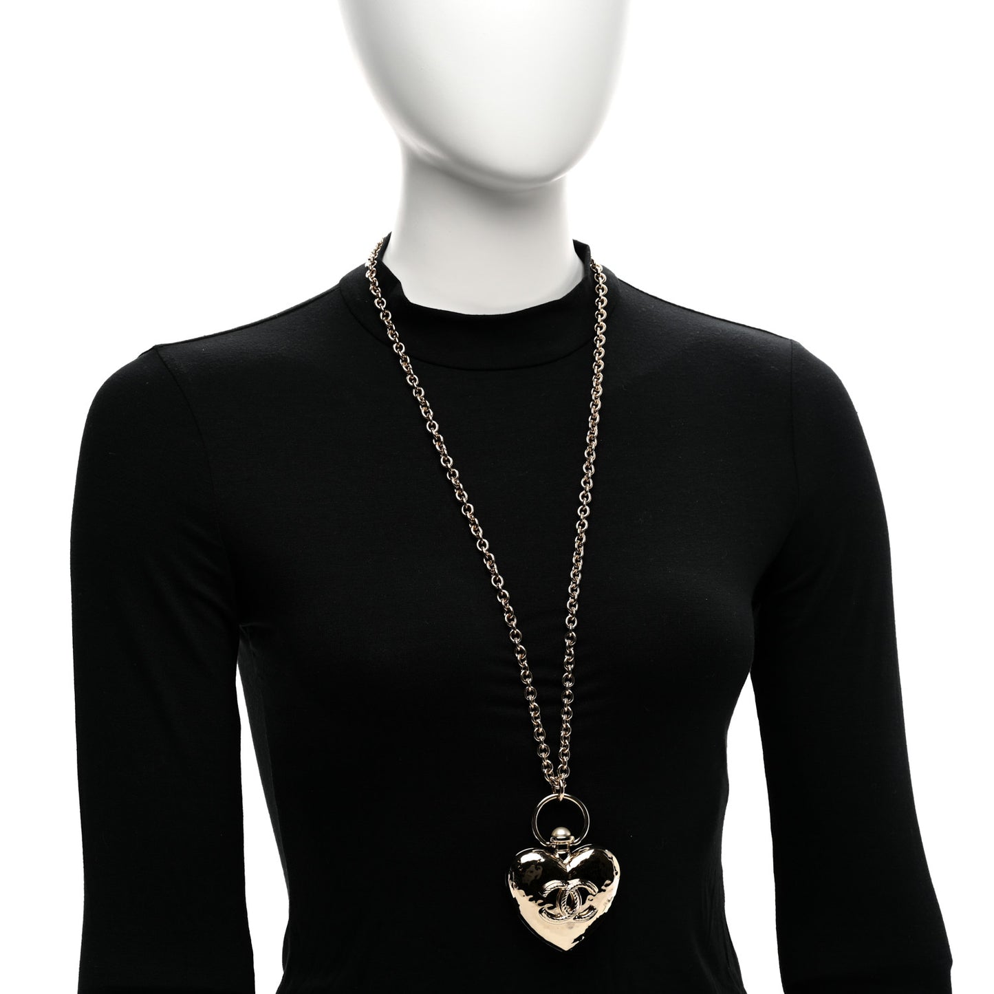 Metal CC Heart Locket Necklace Gold