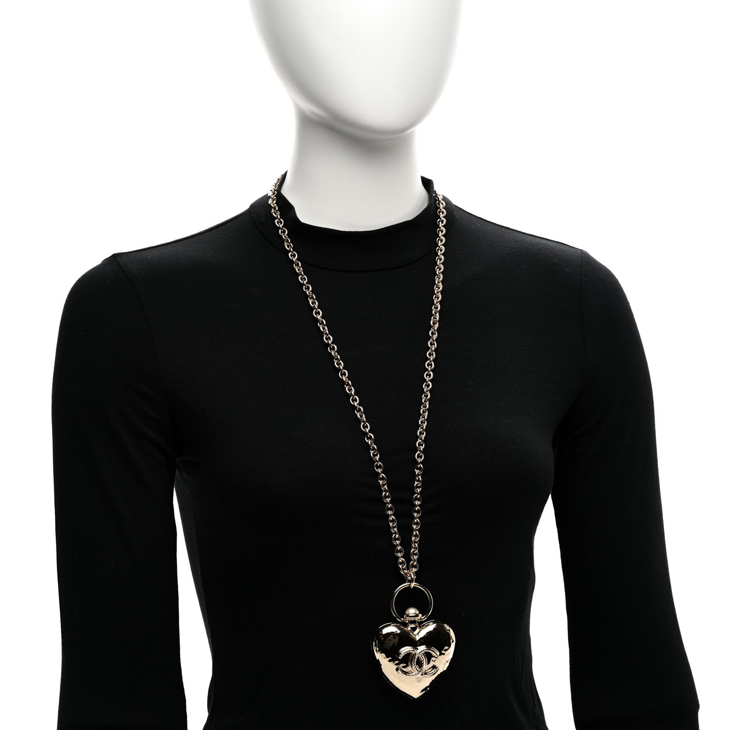 Chanel Metal CC Heart Locket Necklace Gold 2 of 6