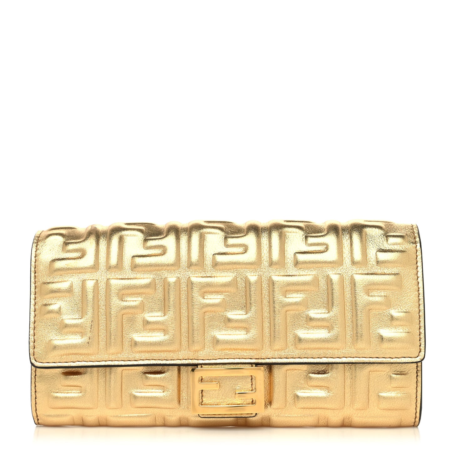 Vitello Catalan Mirror FF 1974 Embossed Continental Wallet Gold