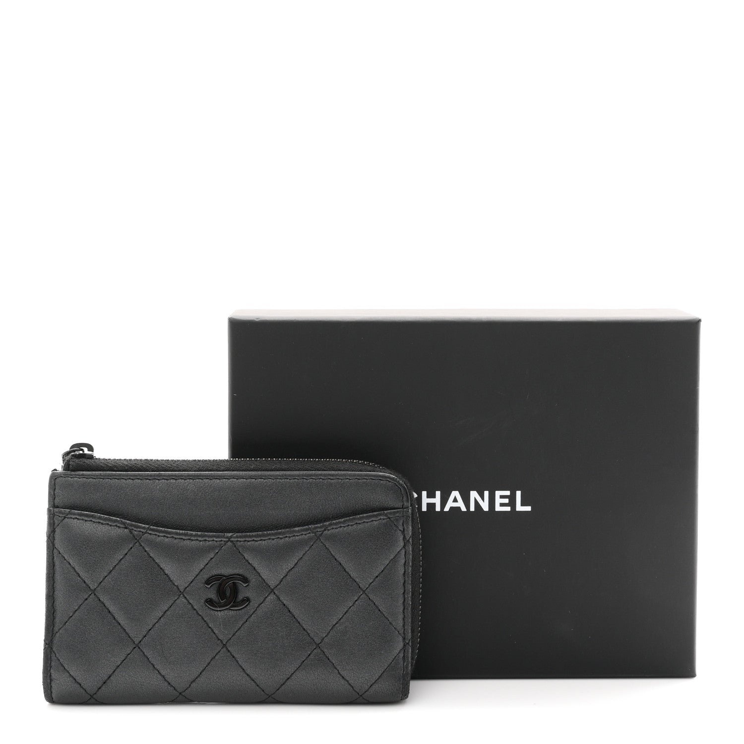 Chanel Pearly Lambskin Quilted Zip Card Holder So Black 8 of 8