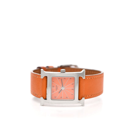 Hermes Stainless Steel Swift 21mm Heure H Hour Quartz Watch Orange 3 of 8