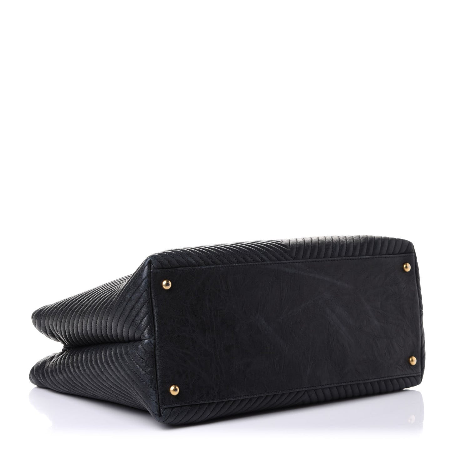 Wrinkled Lambskin Chevron Quilted Large Surpique Tote Black