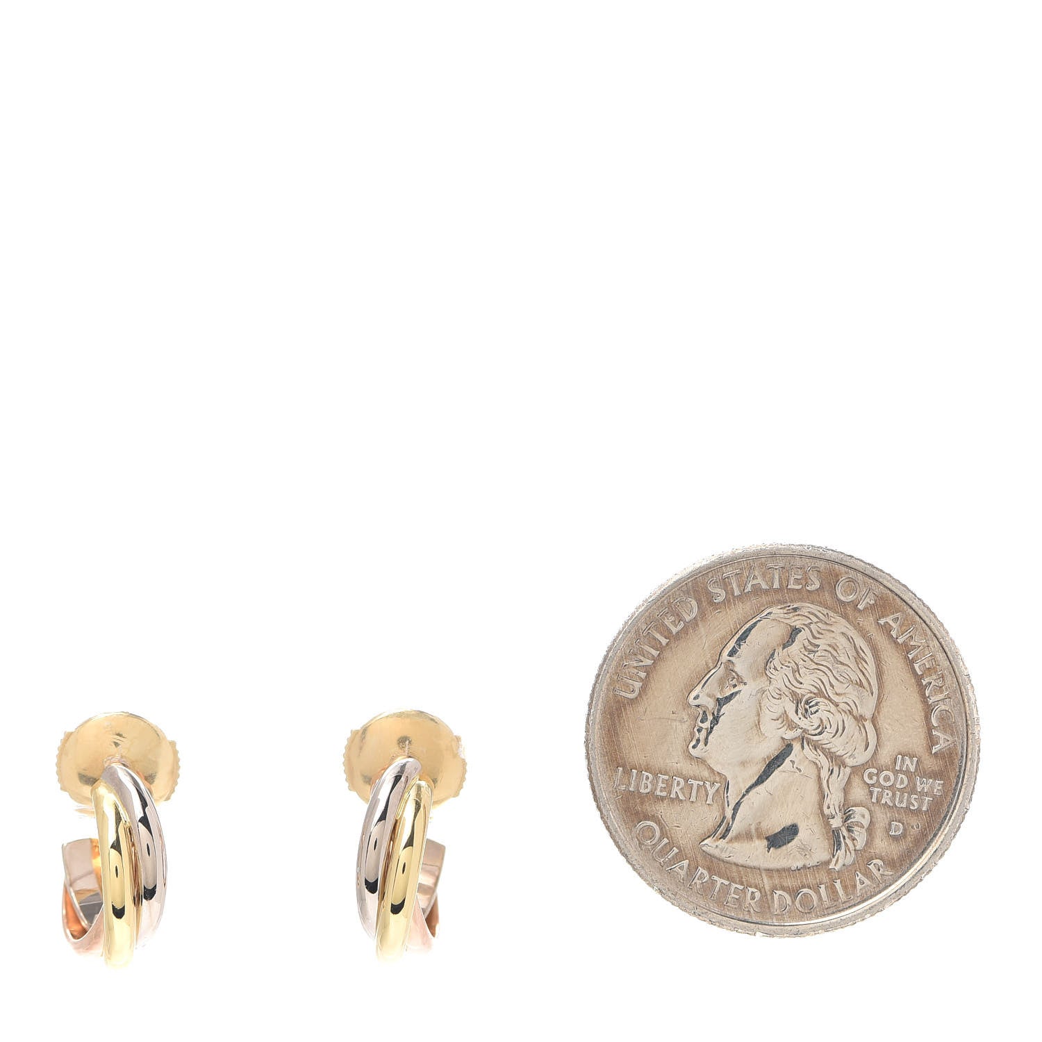 Cartier 18K Pink Yellow White Gold 13mm Trinity Hoop Earrings 2 of 4