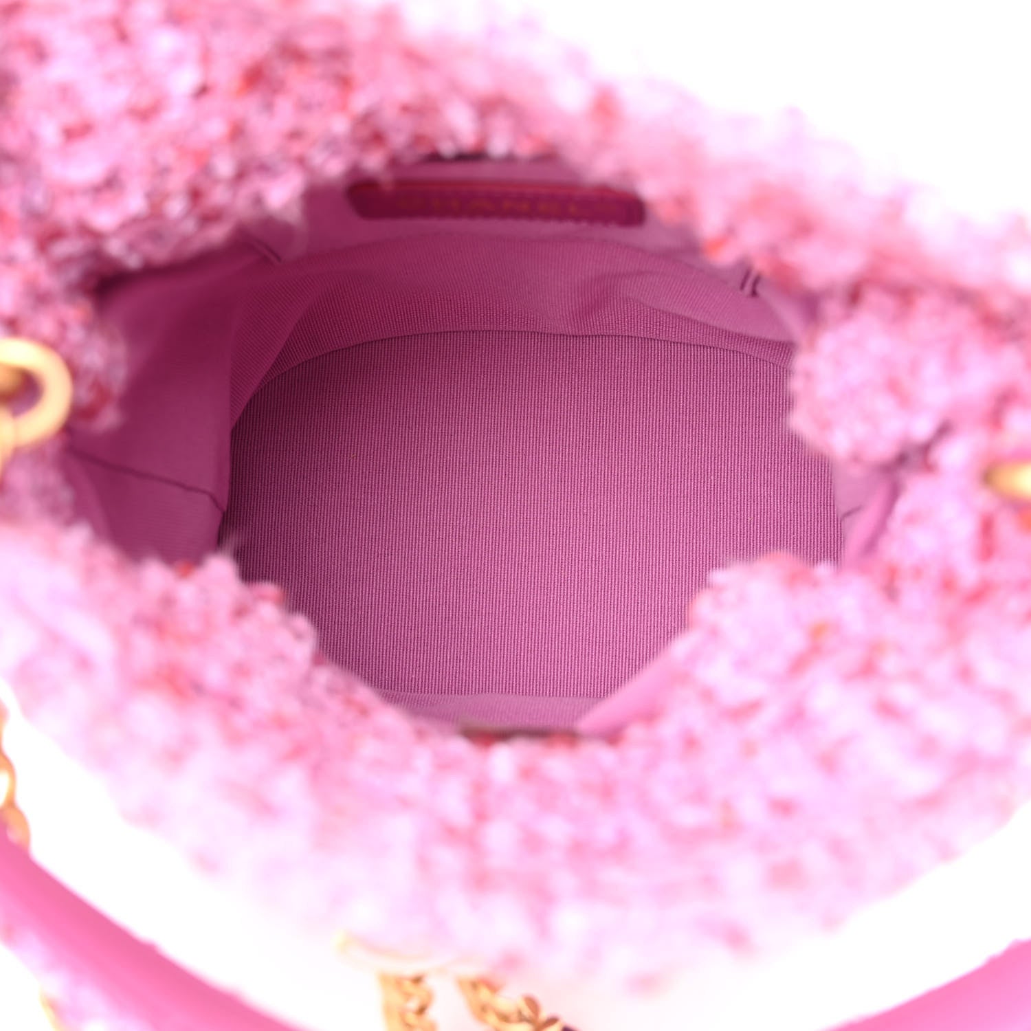 Chanel Tweed Enamel Quilted Pending CC Bucket Drawstring Bag Light Purple Pink Red 5 of 10