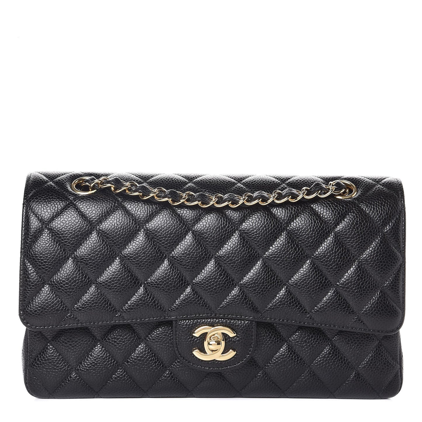 Caviar Quilted Medium Double Flap Black
