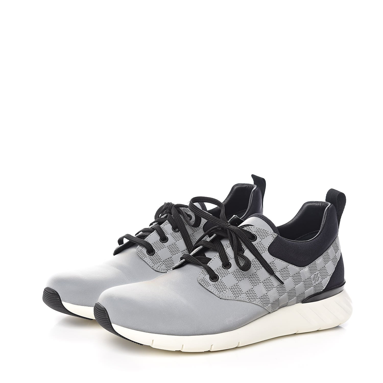 Louis Vuitton Nylon Suede Damier Fastlane Low Sneakers 7.5 Grey Black 3 of 9