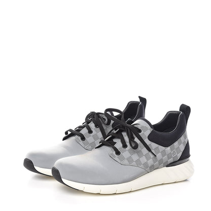 Louis Vuitton Nylon Suede Damier Fastlane Low Sneakers 7.5 Grey Black 3 of 9