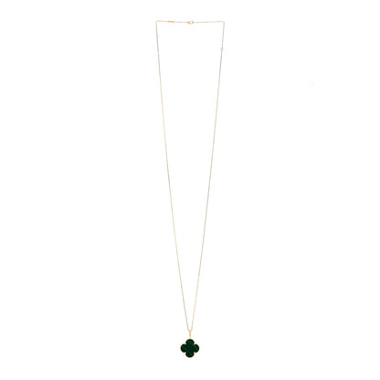 Van Cleef & Arpels 18K Yellow Gold Malachite Magic Alhambra Pendant Necklace 3 of 4