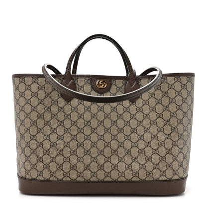Gucci GG Supreme Monogram Textured Calfskin Medium Ophidia Shoulder Tote Bag Beige Ebony New Acero 1 of 15