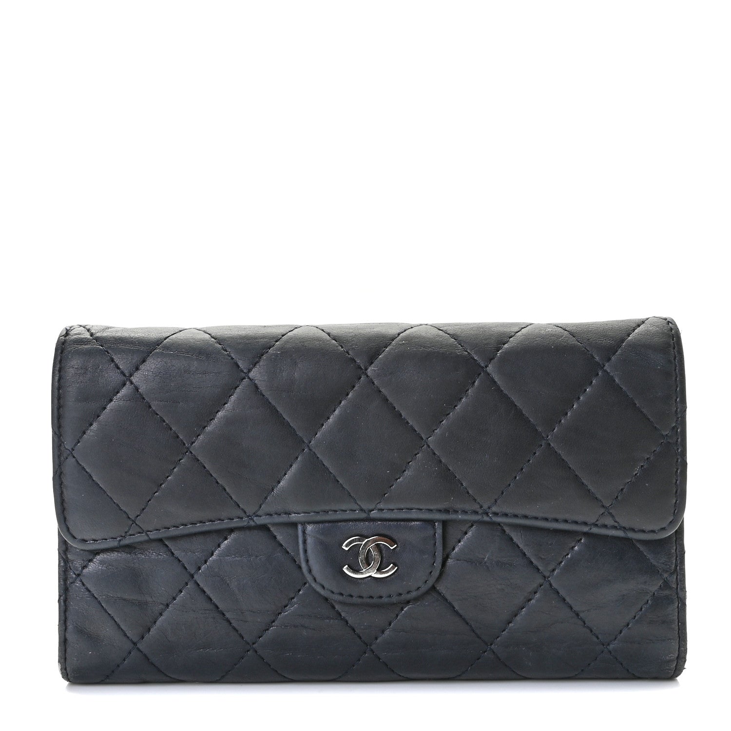 Chanel Lambskin Quilted Large Gusset Flap Wallet Navy 1 of 12