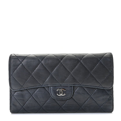 Chanel Lambskin Quilted Large Gusset Flap Wallet Navy 1 of 12