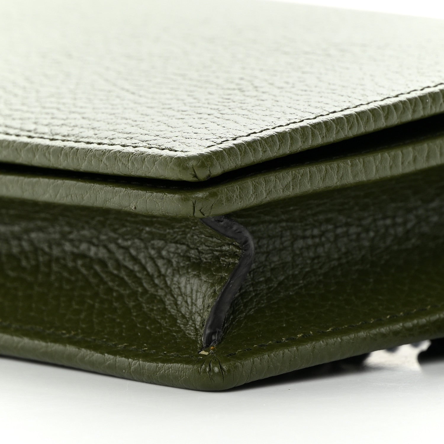 Gucci Dollar Calfskin Enamel Monochrome Mini GG Marmont Chain Wallet Military Wood 9 of 11