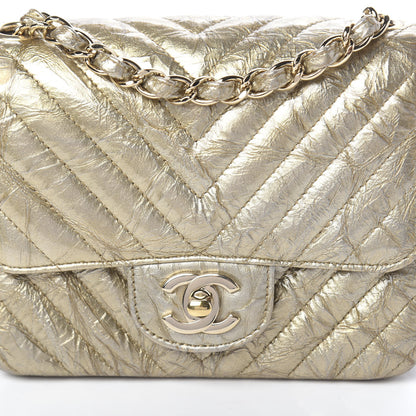Chanel Patent Metallic Crumpled Calfskin Chevron Quilted Mini Square Flap Gold 10 of 10