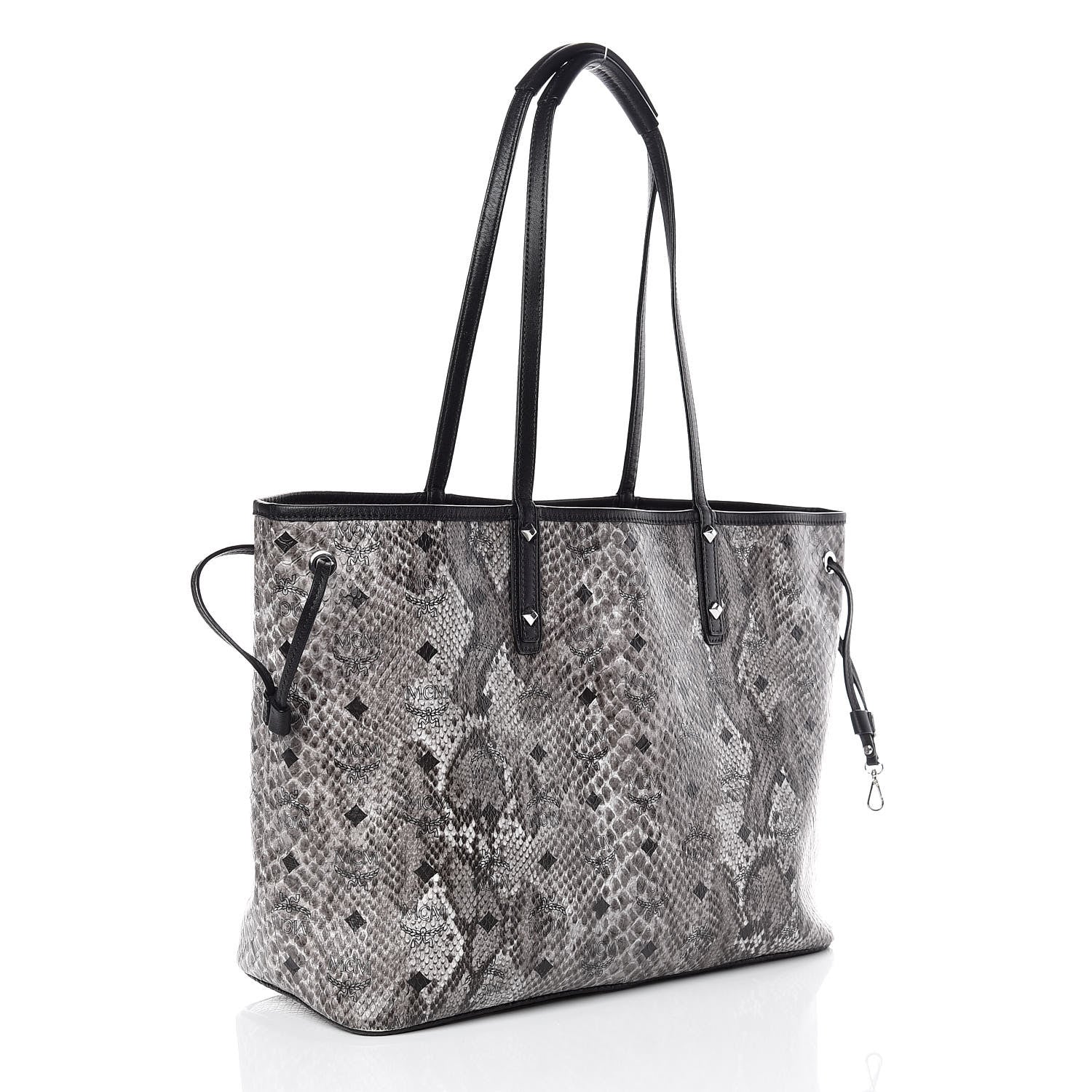 MCM Visetos Snakeskin Embossed Medium Shopper Tote Grey 3 of 13