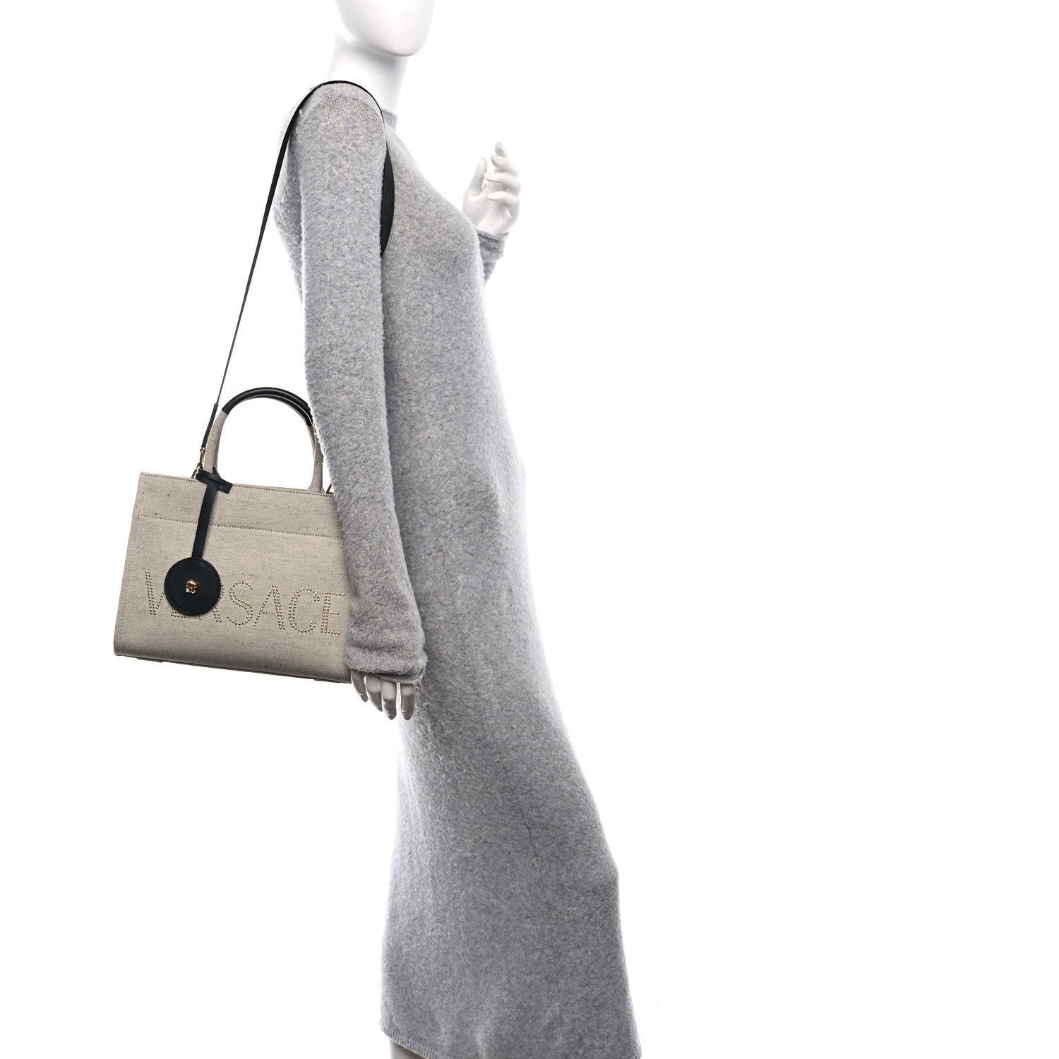 Versace Canvas Studded Logo Tote Bag Beige 2 of 11