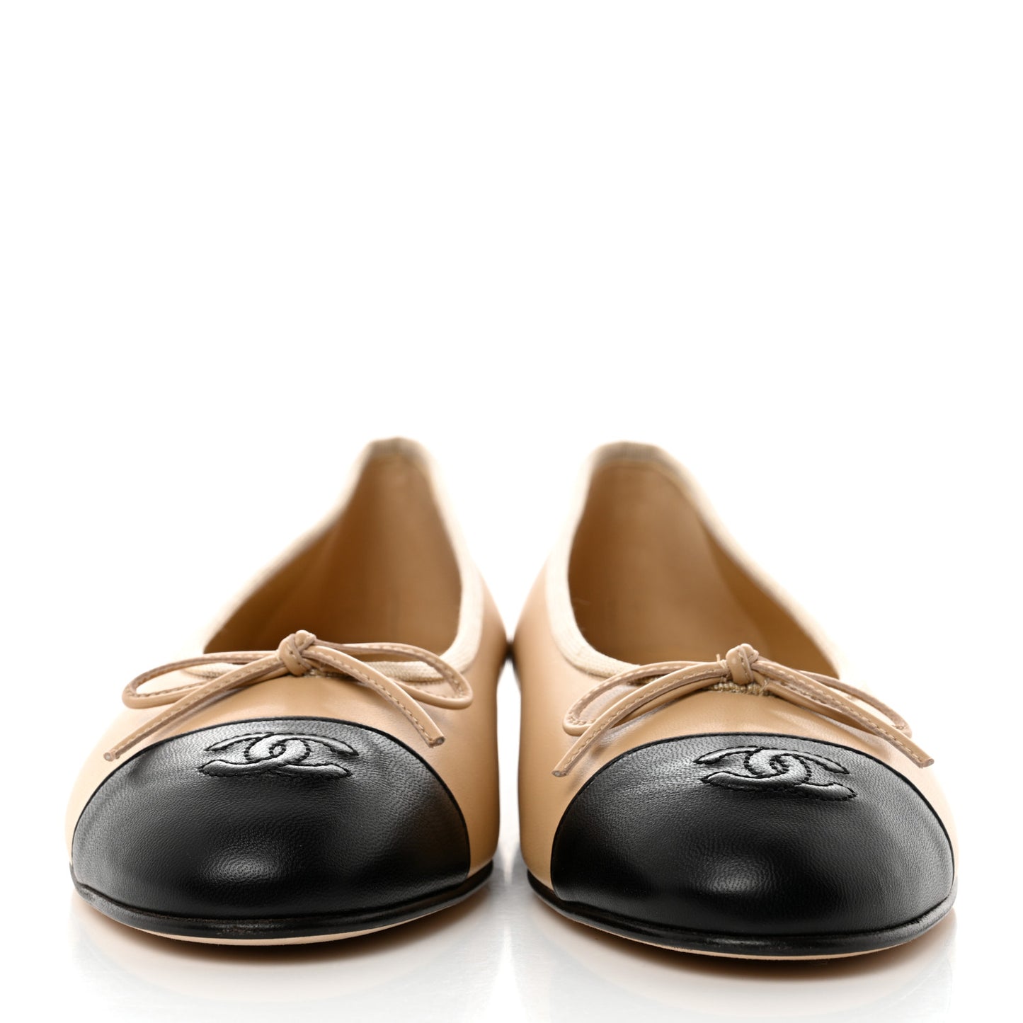 Lambskin Cap Toe CC Ballerina Flats 40.5 Beige Black