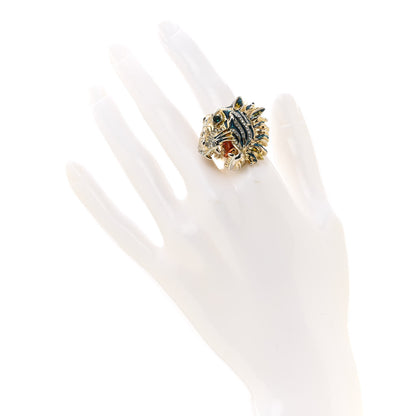 Gucci Metal Crystal Lion Head Ring XS Aged Gold Multicolor 2 of 8