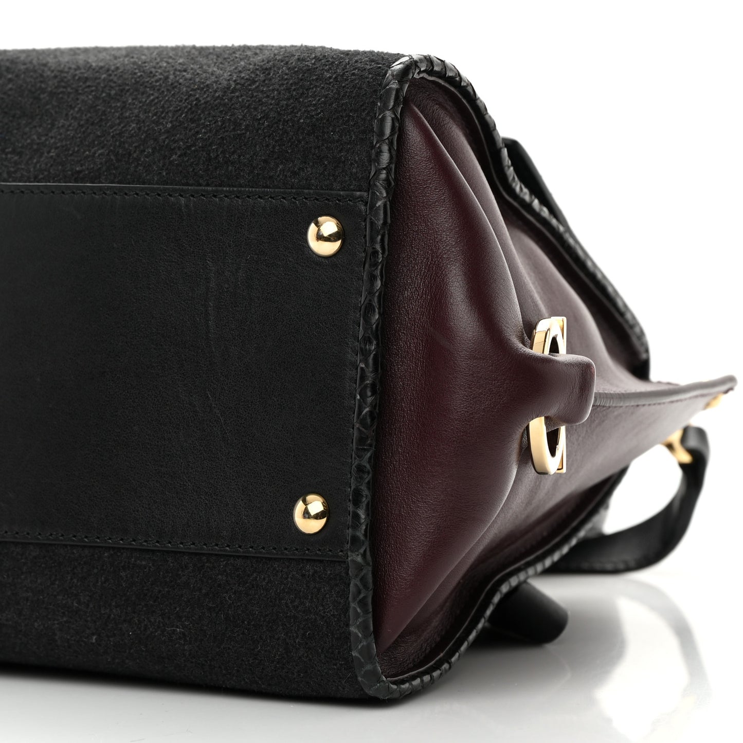 Calfskin Suede Snakeskin Small Sofia Satchel Black Burgundy