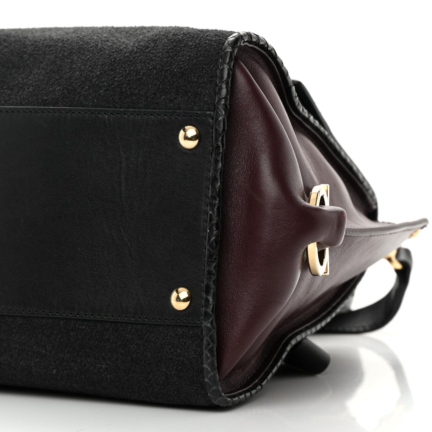Salvatore Ferragamo Calfskin Suede Snakeskin Small Sofia Satchel Black Burgundy 10 of 22