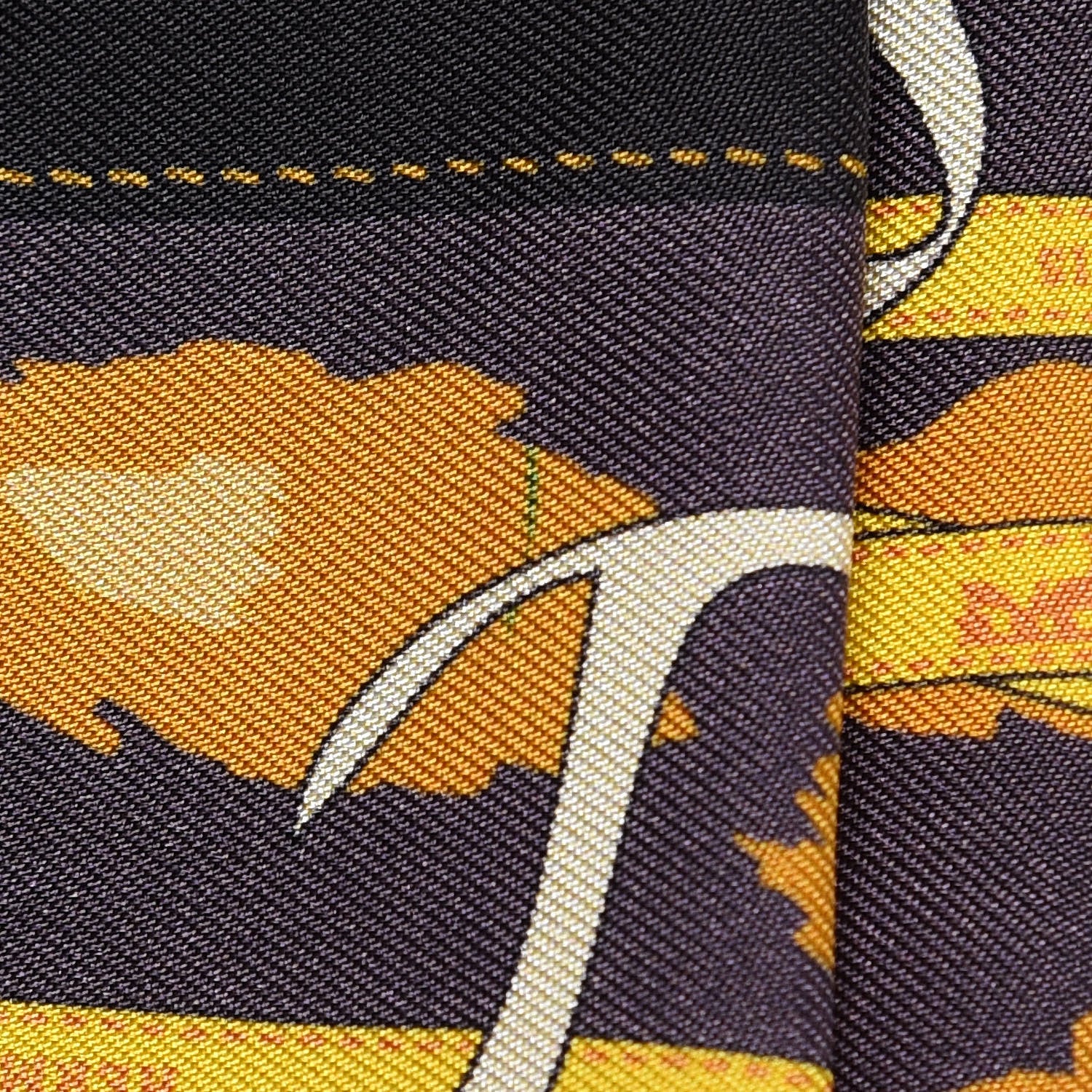 Hermes Silk Gavroche Monsieur et Madame Pocket Square Scarf Ebene Prune Or 6 of 7
