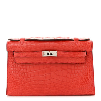 Hermes Matte Alligator Kelly Pochette Bougainvillea 1 of 11