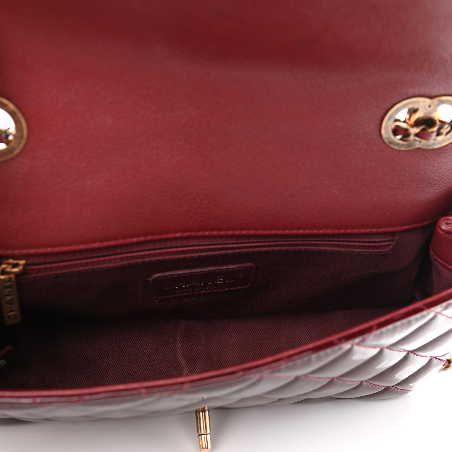 Chanel Patent Goatskin Quilted Medium CC Eyelet Flap Burgundy 5 of 12