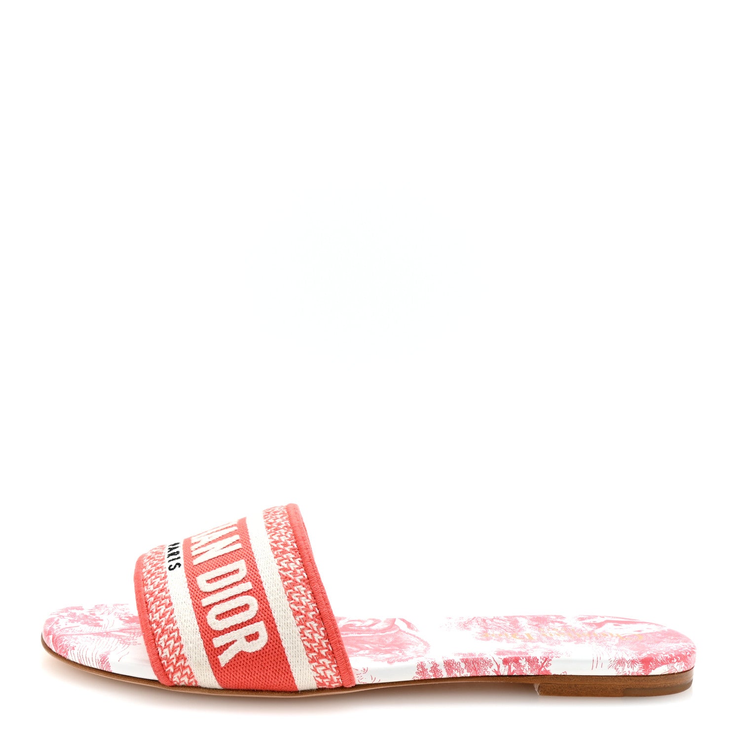 Christian Dior Canvas Toile De Jouy Embroidered Dway Flat Slide Sandals 38.5 Coral 1 of 10