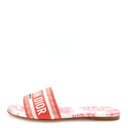 Christian Dior Canvas Toile De Jouy Embroidered Dway Flat Slide Sandals 38.5 Coral 1 of 10