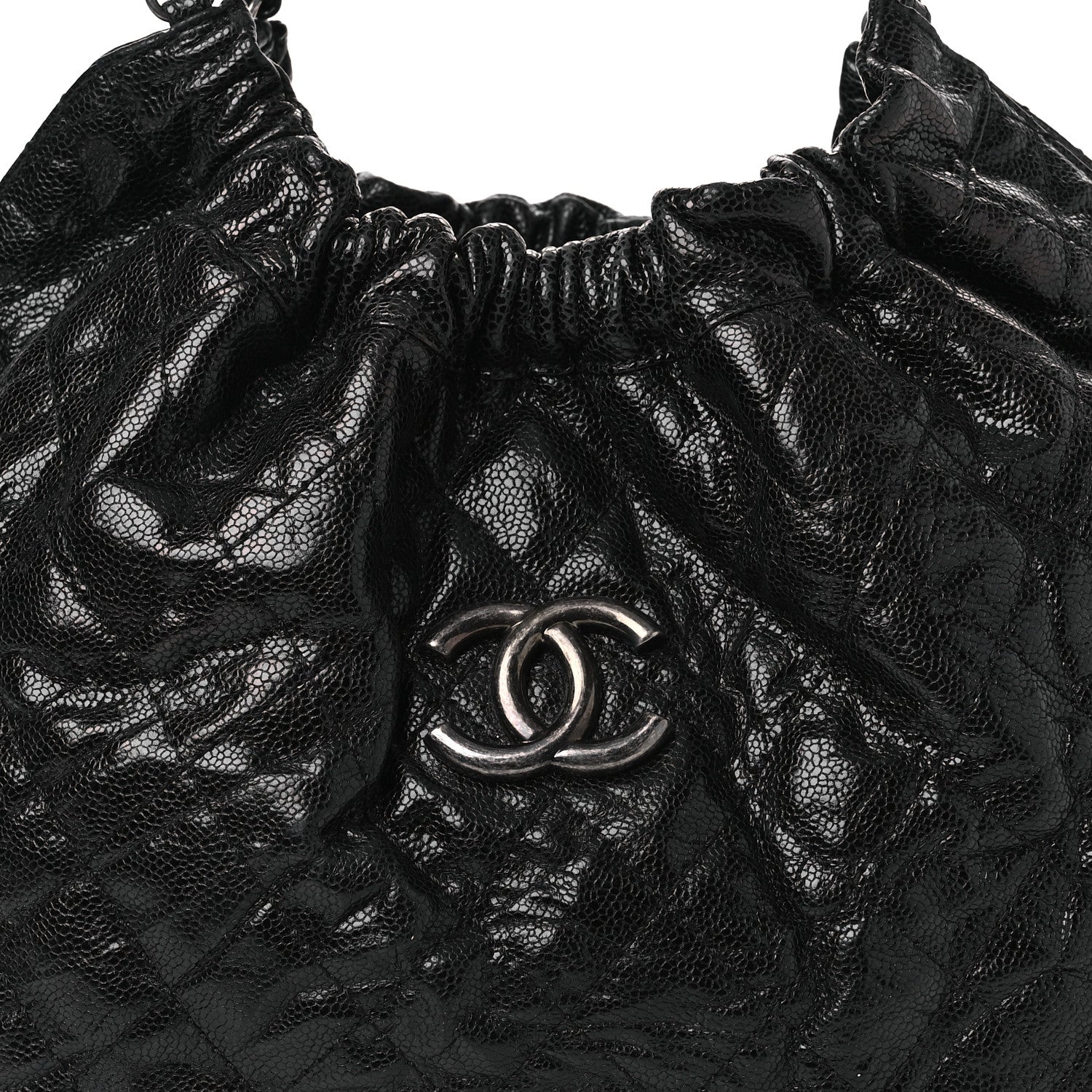 Chanel Crumpled Grained Calfskin Quilted Medium Elastic Tote Black 8 of 10