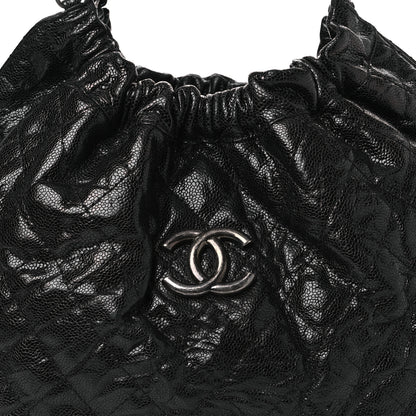 Chanel Crumpled Grained Calfskin Quilted Medium Elastic Tote Black 8 of 10