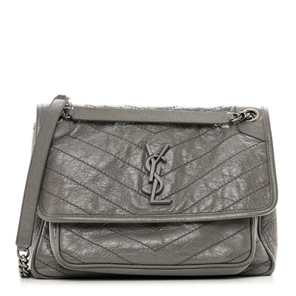 Saint Laurent Crinkled Calfskin Matelasse Monogram Medium Niki Chain Satchel Fog 1 of 11
