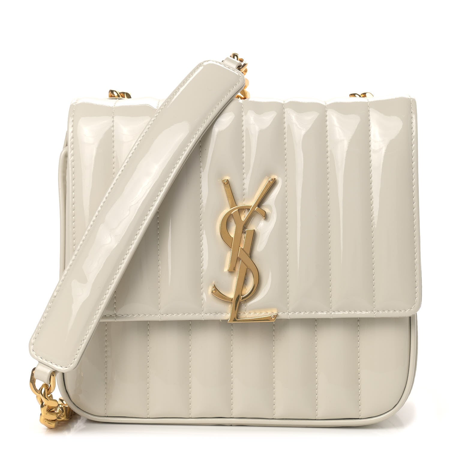 Saint Laurent Patent Calfskin Matelasse Monogram Medium Vicky Chain Bag White 1 of 8