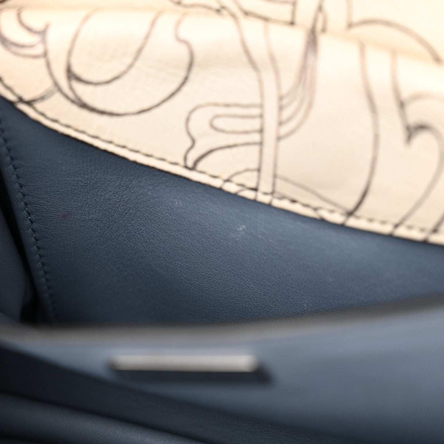 X JAMES JEAN Glace Calfskin Rabbit Print Cahier Bag Opaline